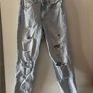 Zara Light Blue Distressed Boyfriend Jeans